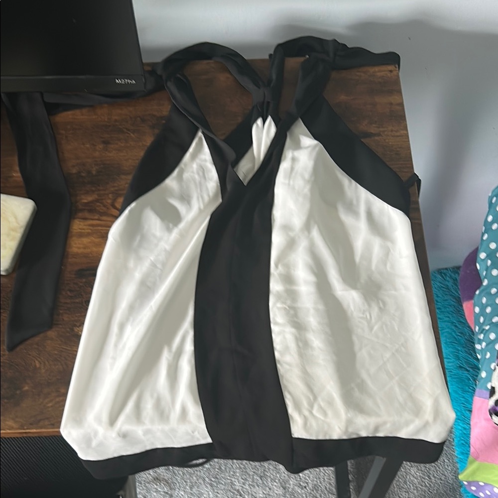 BCBGMaxAzria Black and White Asymmetrical Tank Top